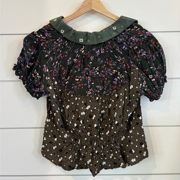 Free People Bella Button Up Blouse in Kelp Forrest Combo NWT - Picture 4 of 4